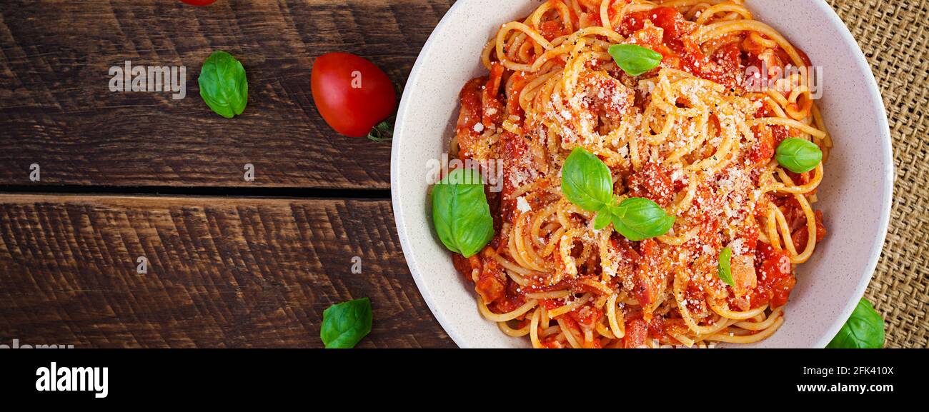 Spaghetti alla Amatriciana with guanciale, tomatoes and pecorino cheese