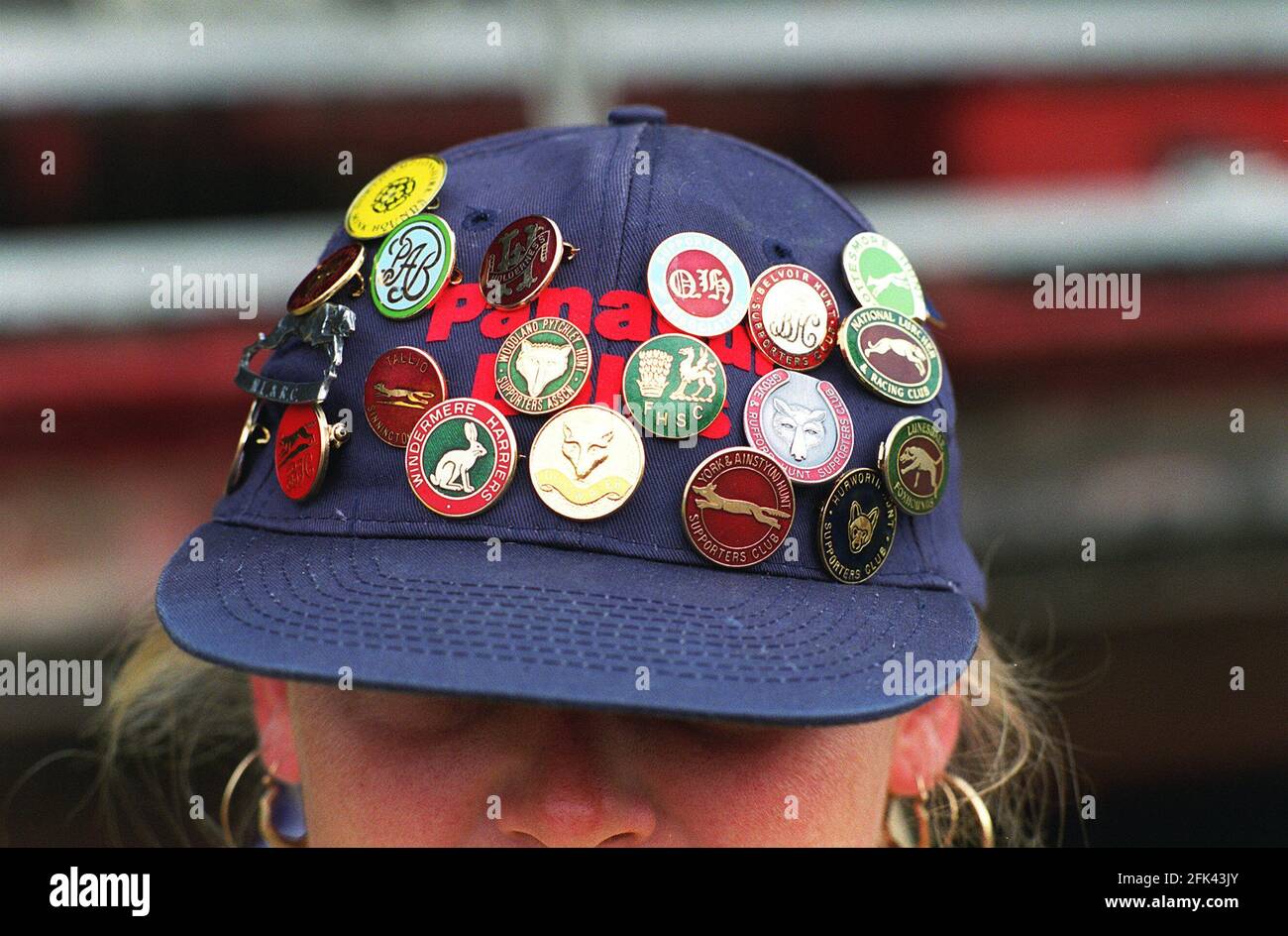 Right to hunt marcher shows an array of badges on the march which crosses through Bedfordshire and Hertfordshire. Stock Photo