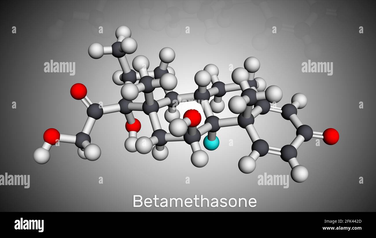 Betamethasone, molecule. It is synthetic corticosteroid, glucocorticoid
