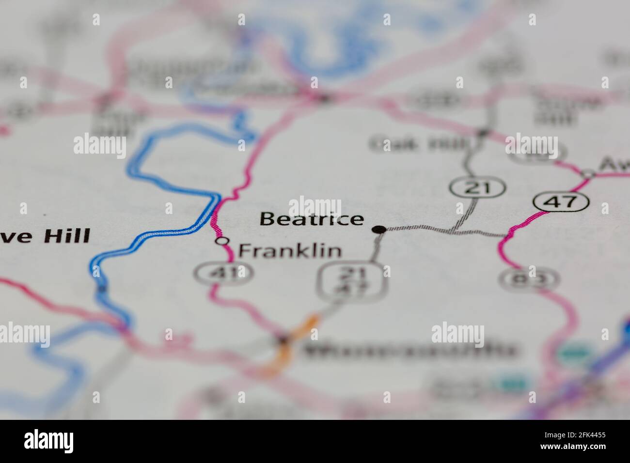 Beatrice Alabama USA shown on a geography map or road map Stock