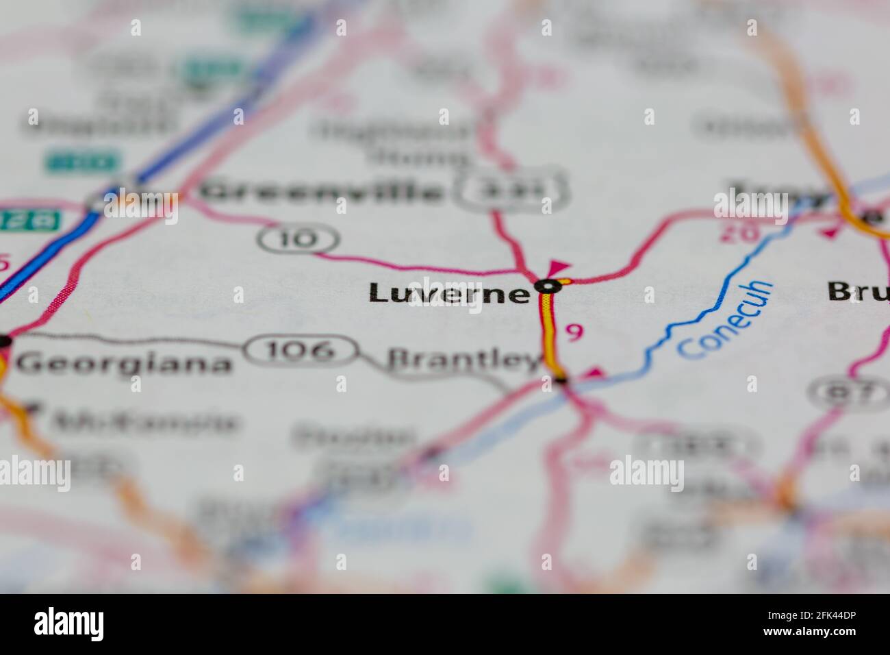 Luverne Alabama USA shown on a geography map or road map Stock Photo