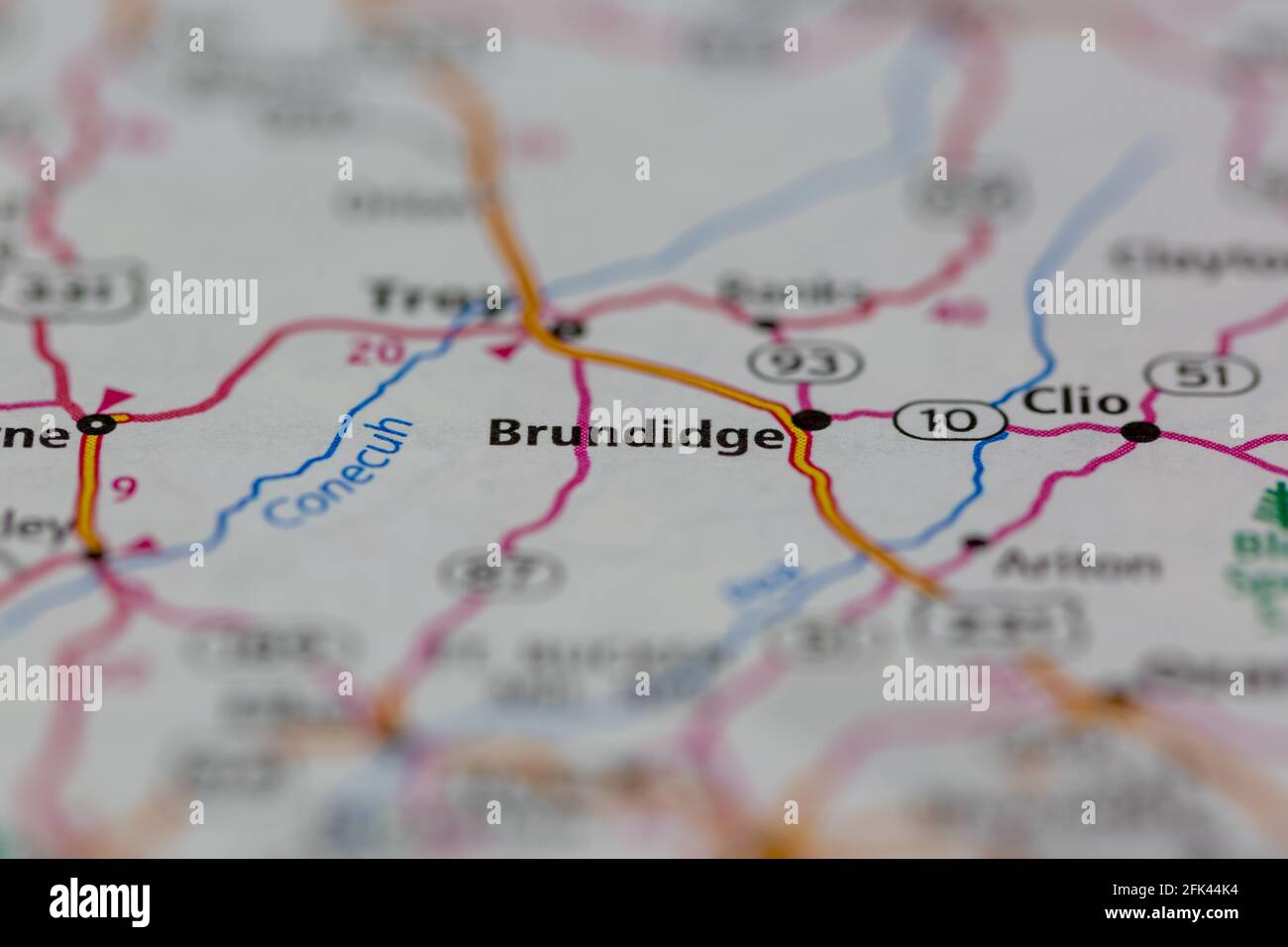 Brundidge Alabama USA shown on a geography map or road map Stock Photo