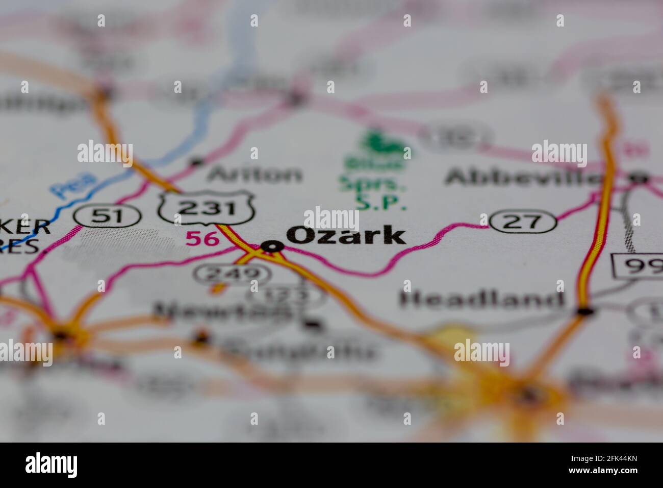 Ozark Alabama USA shown on a geography map or road map Stock Photo
