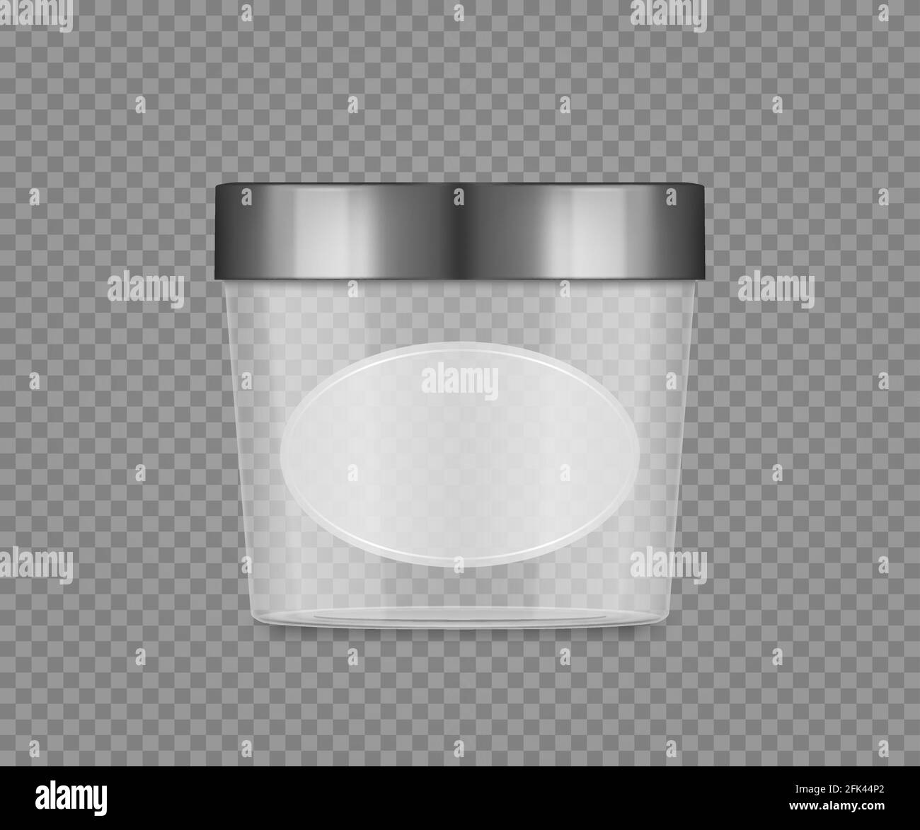 Empty transparent jar mockup with label and silver cap for cheese, ice  cream, butter, frozen yoghurt. Plastic package design. Blank beauty or food  pro Stock Vector Image & Art - Alamy