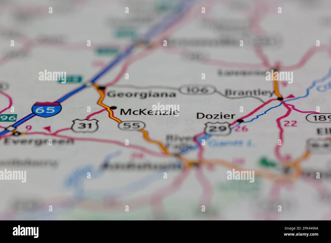 McKenzie Alabama USA shown on a geography map or road map Stock Photo