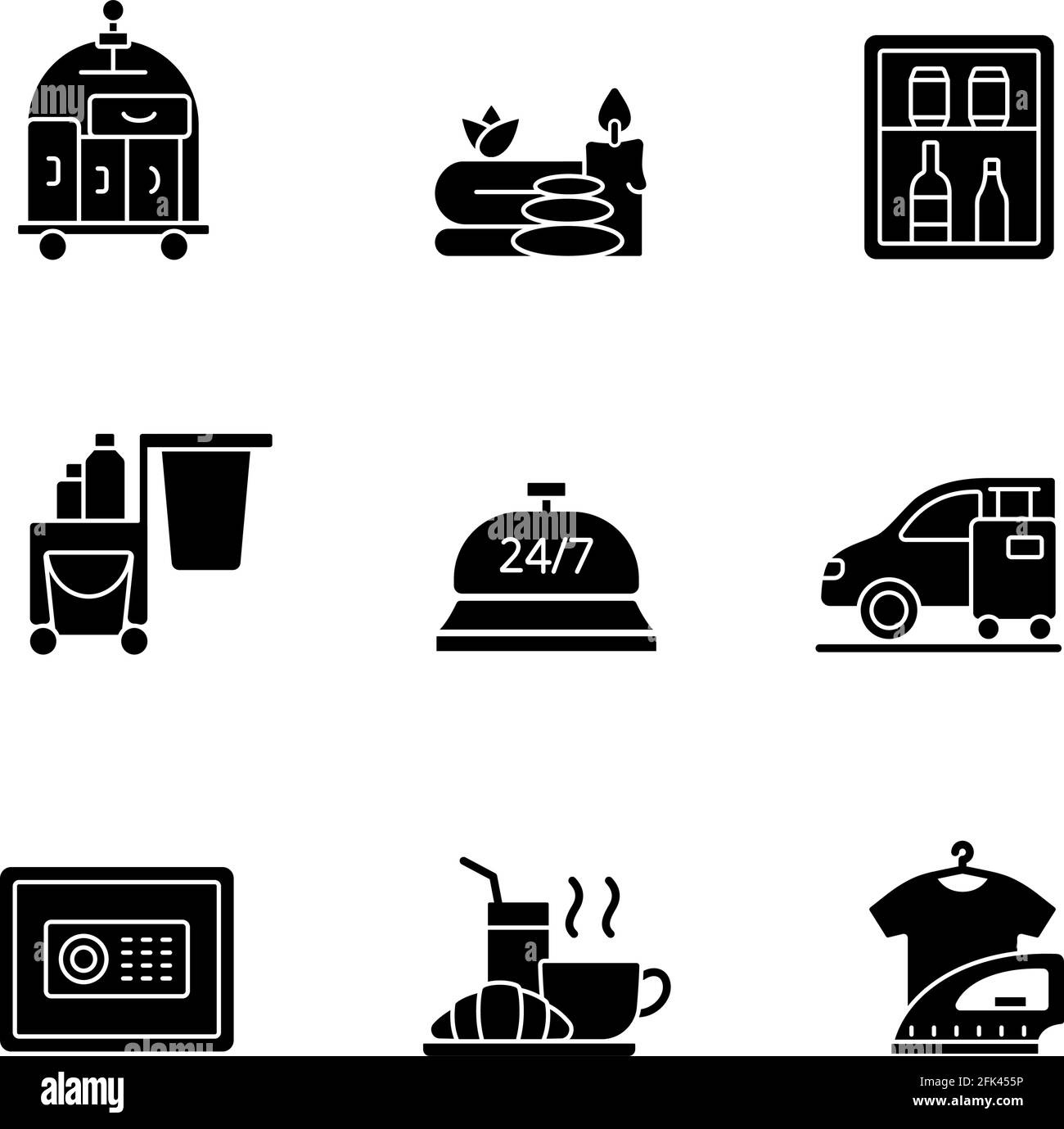 Hotel services black glyph icons set on white space Stock Vector Image ...