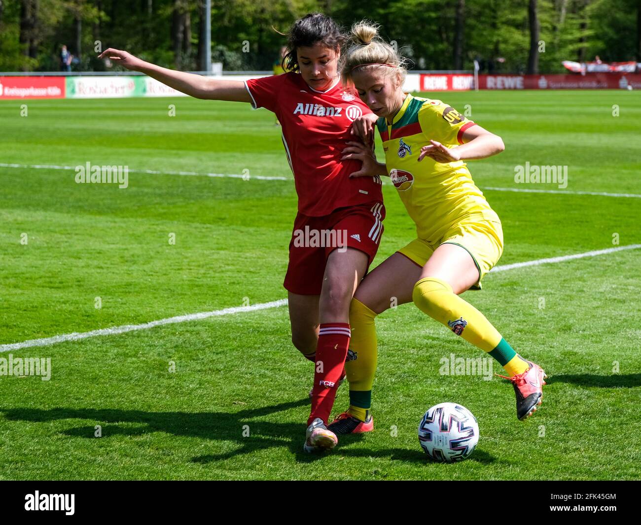 Cologne, Germany. 28/04/2021, Sharon Beck (10 FcKöln) conttrols the ball  during a battle during the 2. Frauen Bundesliga game between 1. Fc Koeln  and Fc Bayern Muenchen II at the Franz-Kremer Stadion