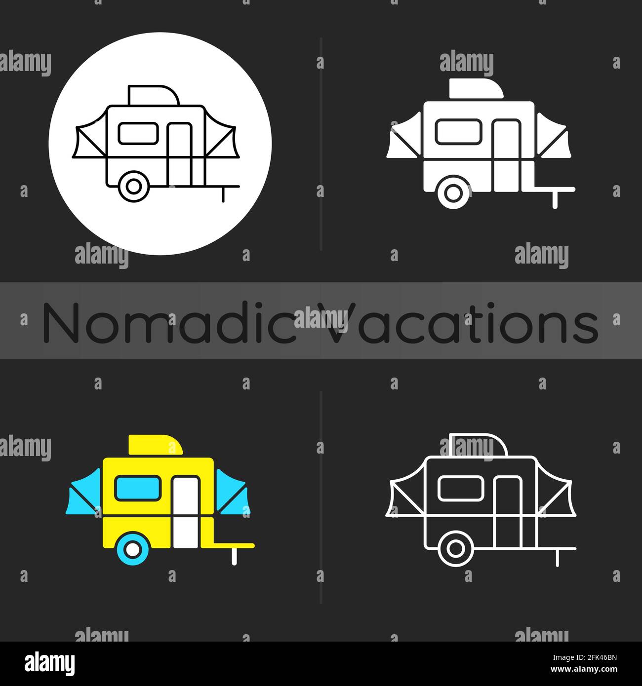 Pop up camper dark theme icon Stock Vector