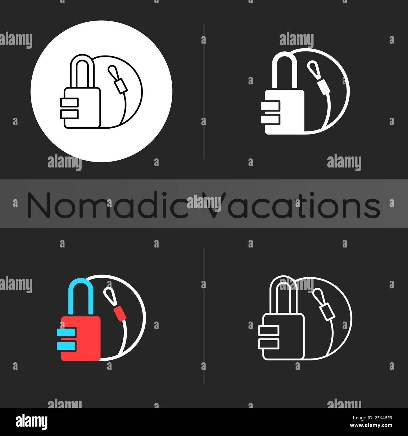 Travel padlock dark theme icon Stock Vector