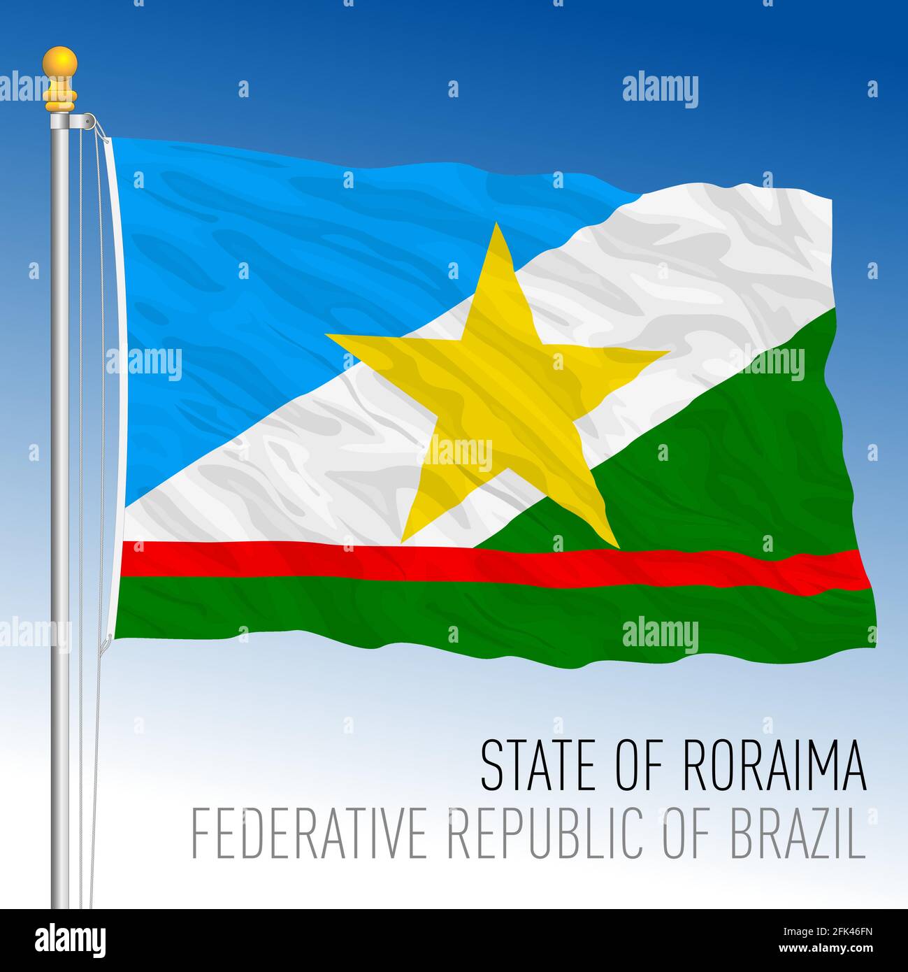 State of Roraima, official regional flag, Brazil, vector illustration Stock Vector