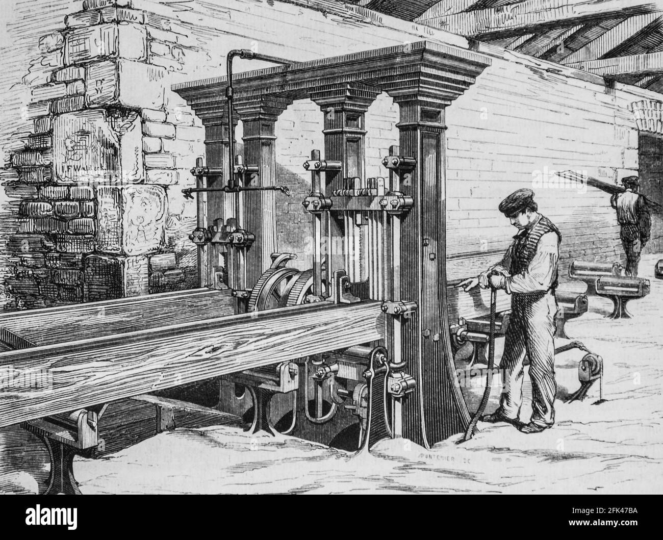 scirie mecanique,scie verticale, le magazin pittoresque,editeur edouard charton, 1860 Stock Photo