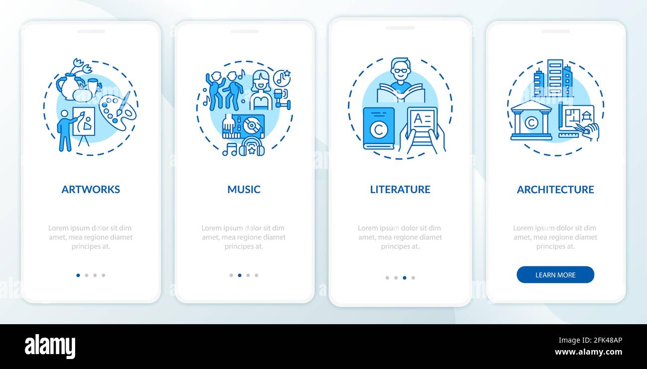 Copyright objects onboarding mobile app page screen with concepts Stock Vector