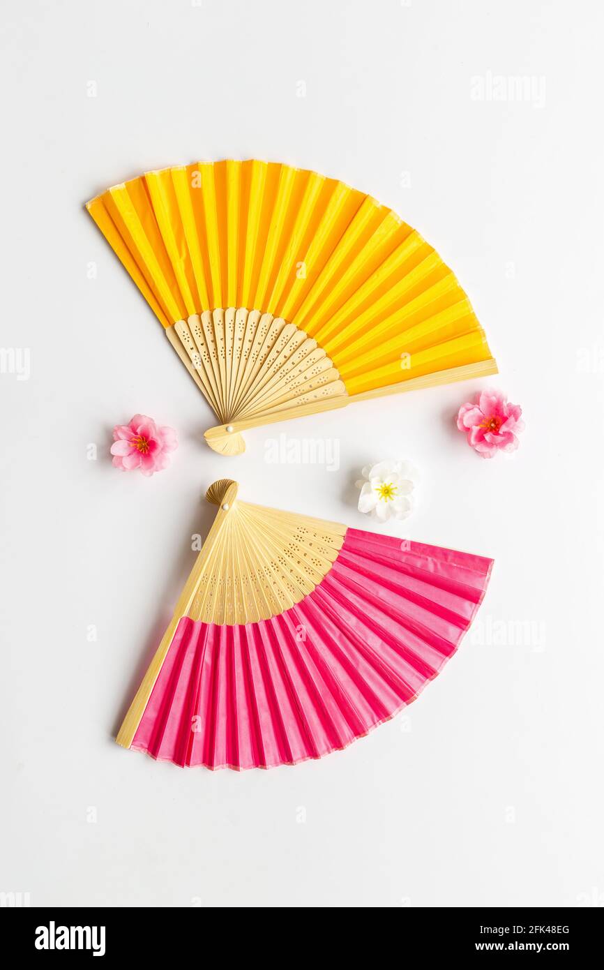 Hand Pakha Asian hand fan made of bamboo and paper Stock Photo - Alamy