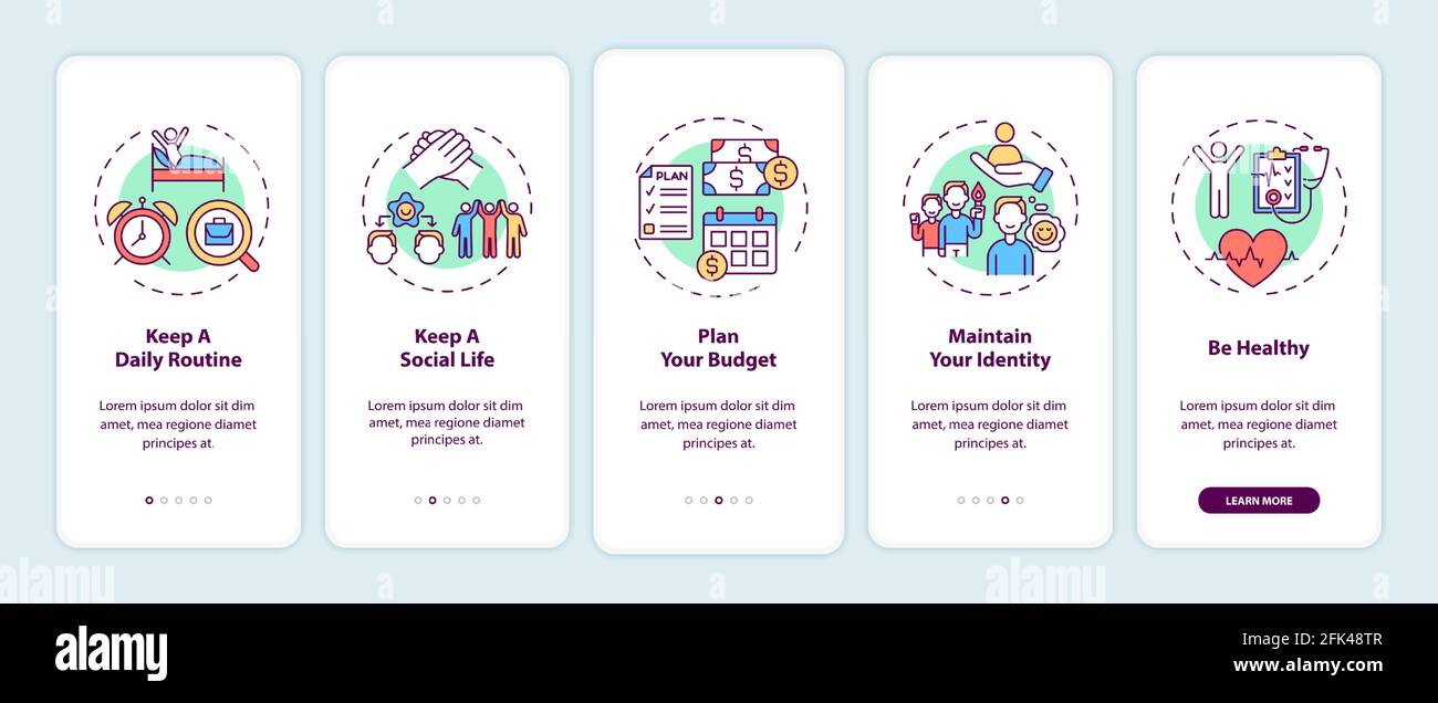 Job transition tips onboarding mobile app page screen with concepts ...