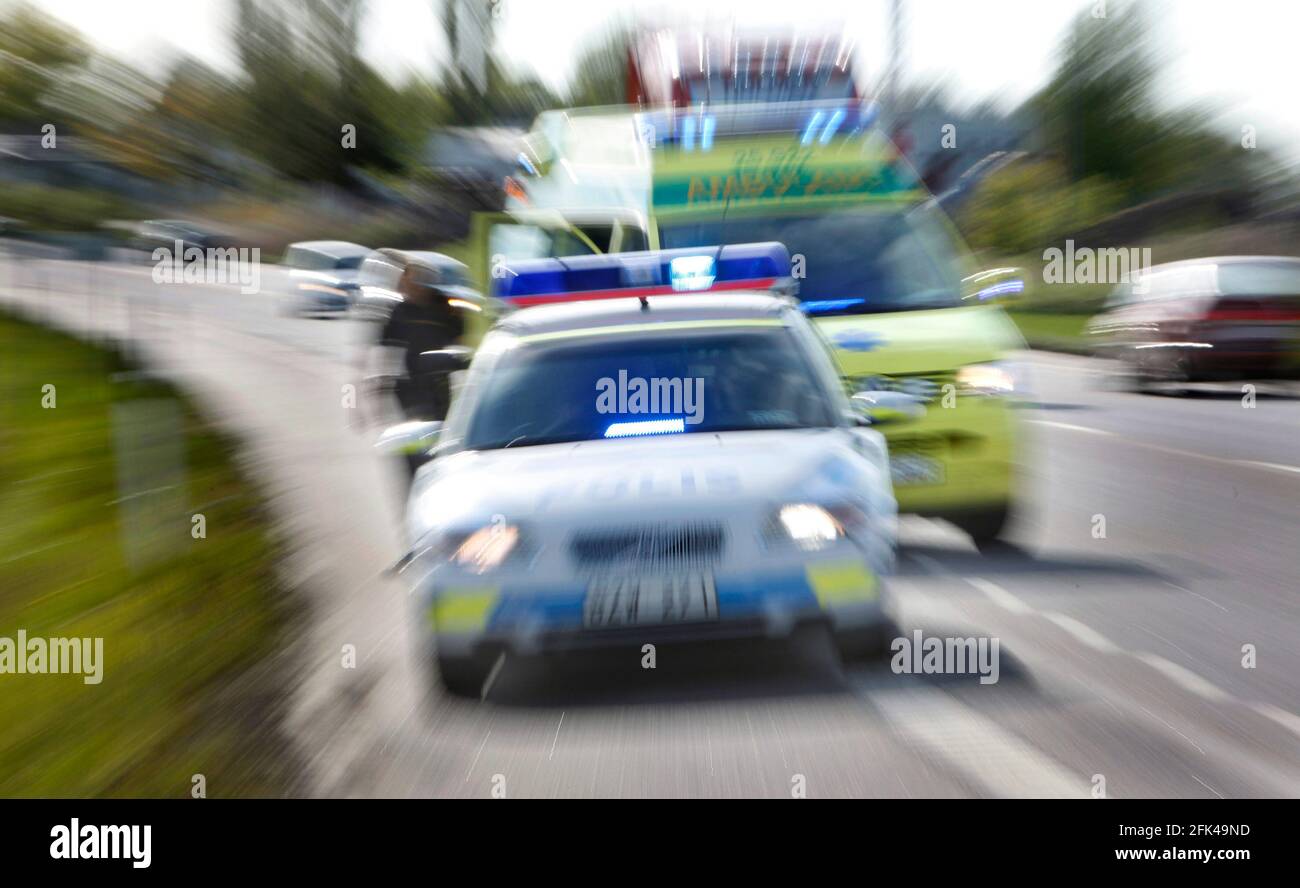 A police car and a ambulance at a traffic accident Stock Photo - Alamy