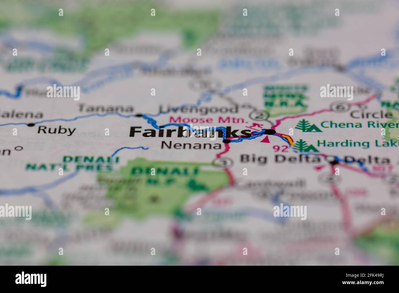Fairbanks Alaska USA shown on a geography map or road map Stock Photo