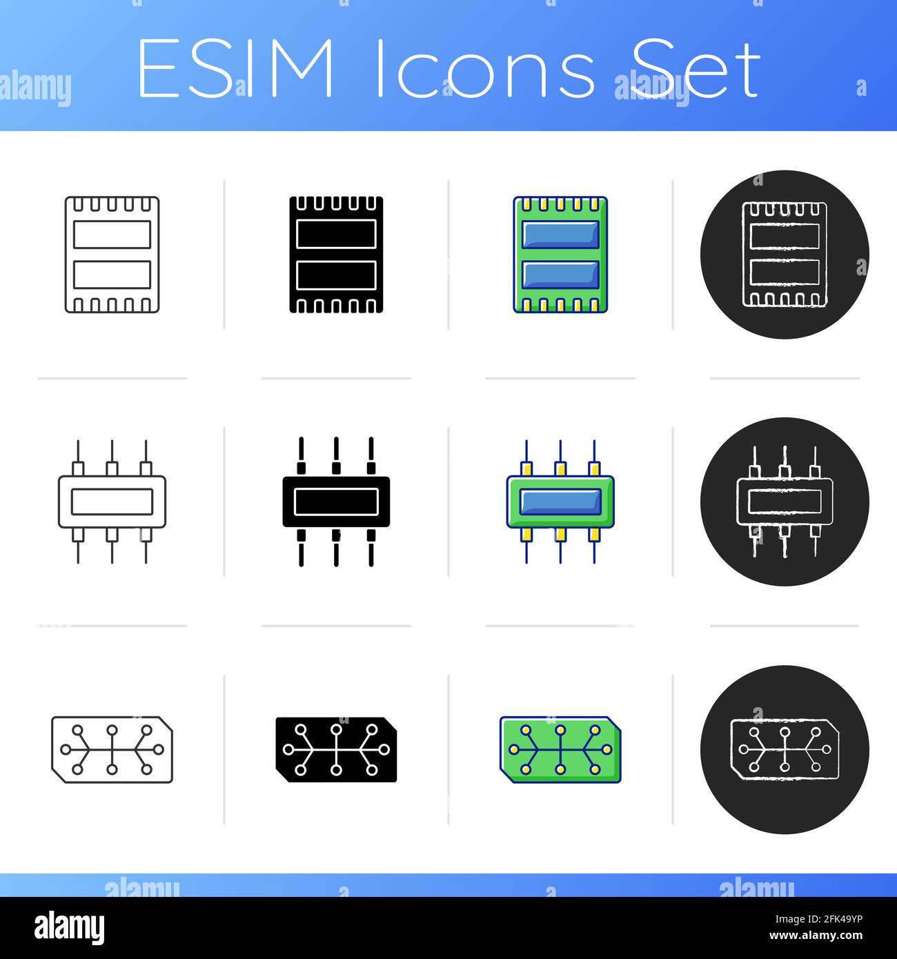 Microcircuits icons set Stock Vector