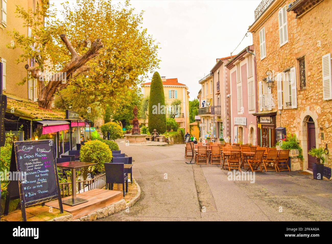 Daytime view of the main town square in Mougins, South Of France. Stock Photo