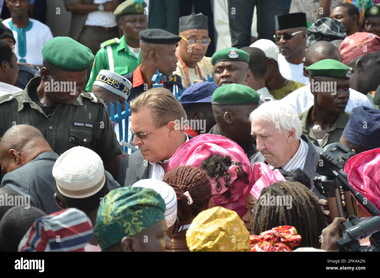 Foreign Envoy arriving Ile-Ife during the coronation ceremony of Oba Adeyeye Enitan Ogunwusi as the 51st Ooni of Ife, Osun State, Nigeria. Stock Photo