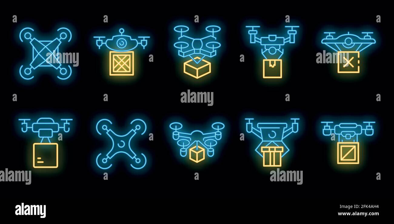 Drone delivery service icons set. Outline set of drone delivery service ...