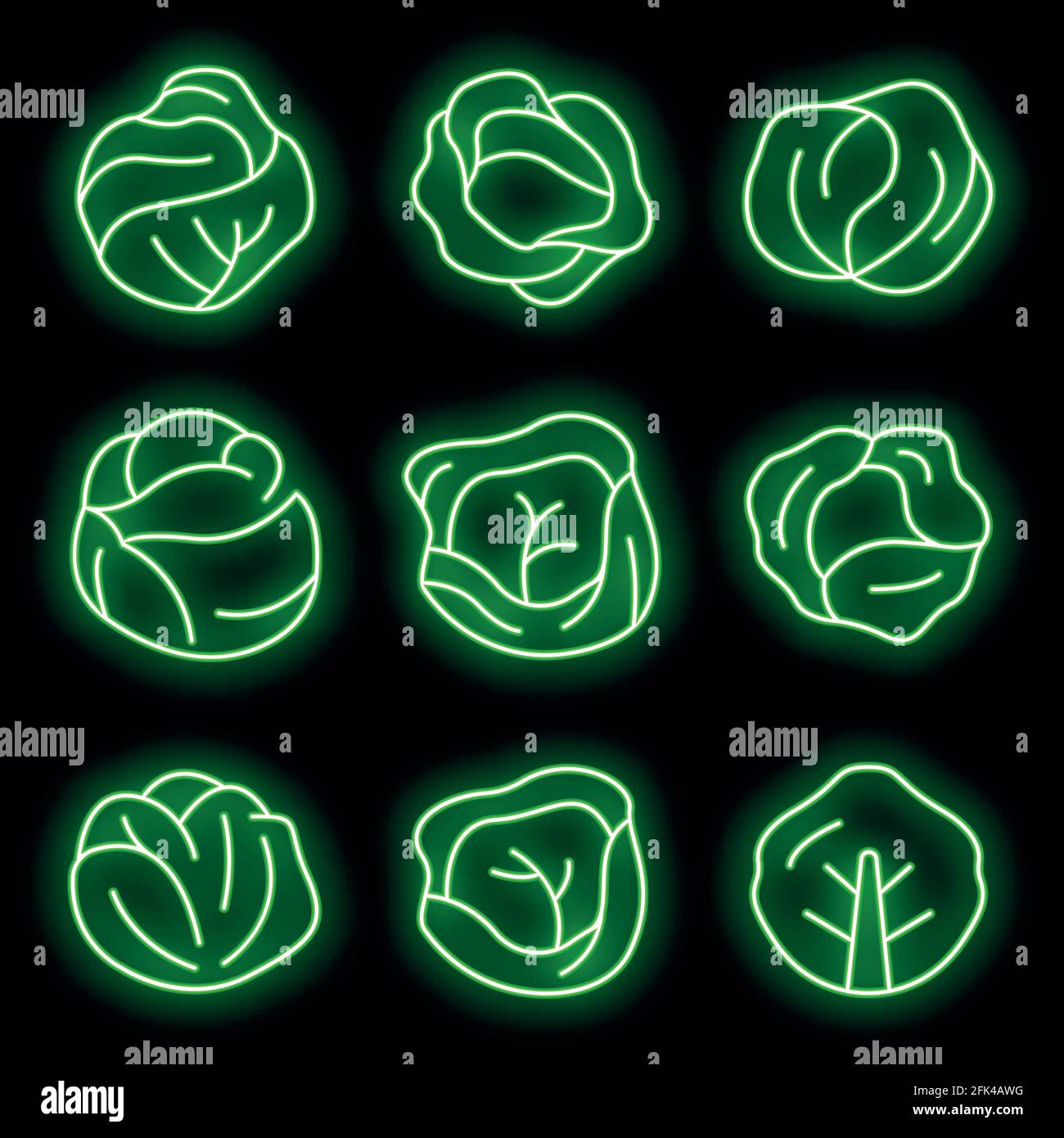 Cabbage icons set. Outline set of cabbage vector icons neon color on ...