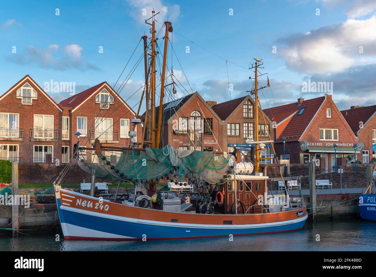 Crab cutter in fishing harbor, Neuharlingersiel, Lower Saxony, Germany, Europe Stock Photo