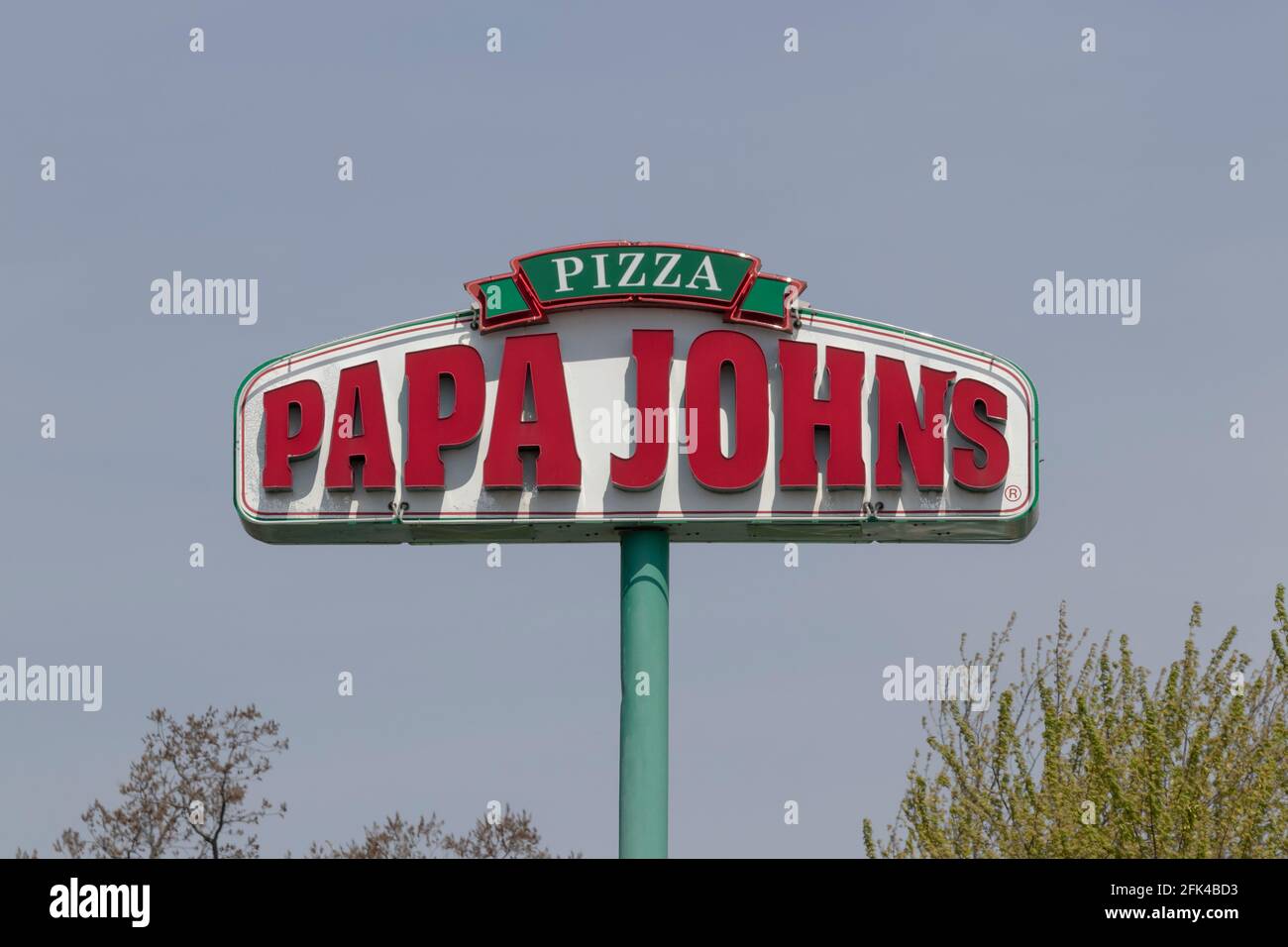 Wabash Circa April 2021 Papa John's TakeOut Pizza Restaurant. Papa John's is the third