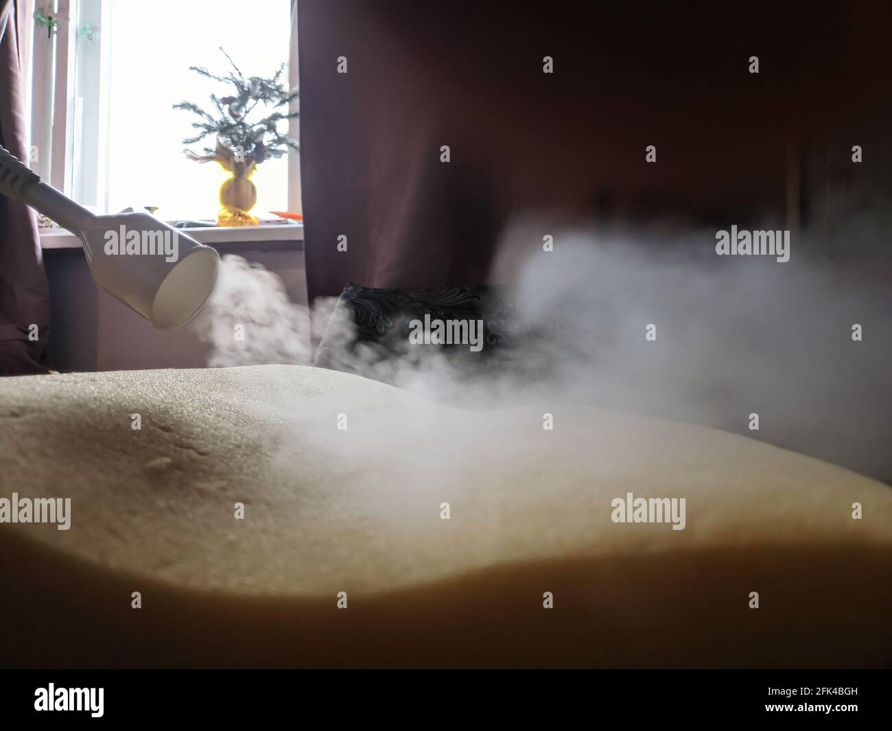 Handle the steam with the help of a pair of bedding pillows. Desinsection of the room from