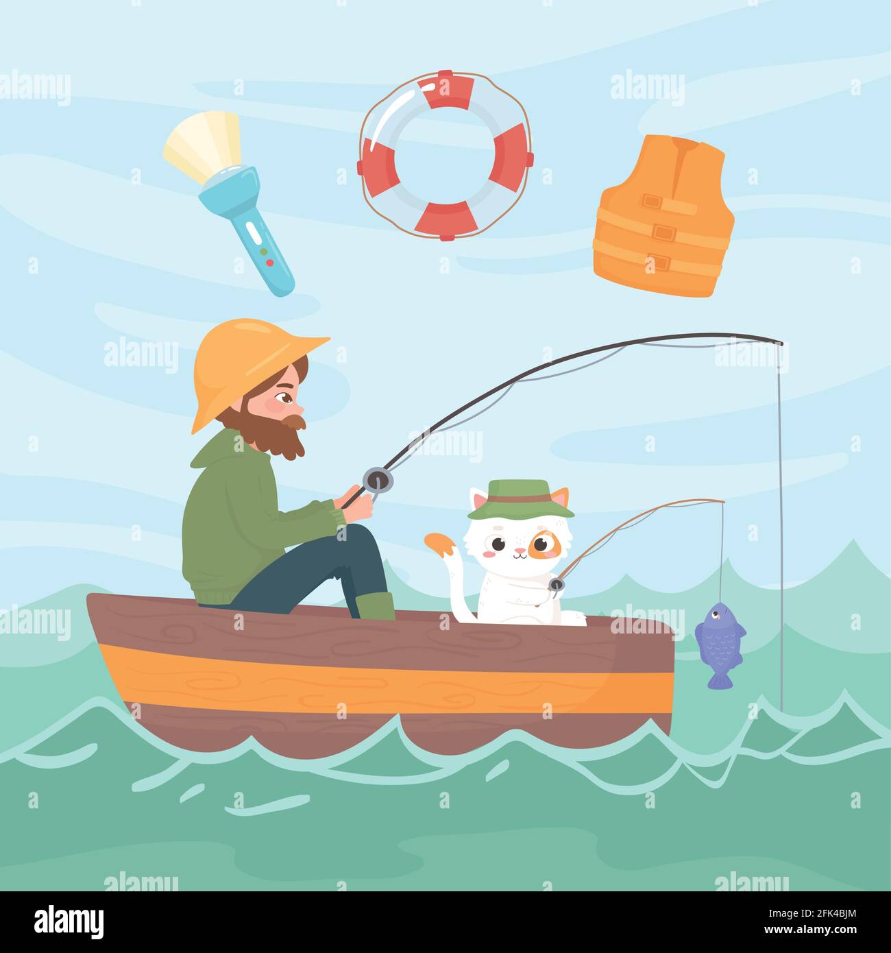 Man catching fish illustration Stock Vector Images - Alamy