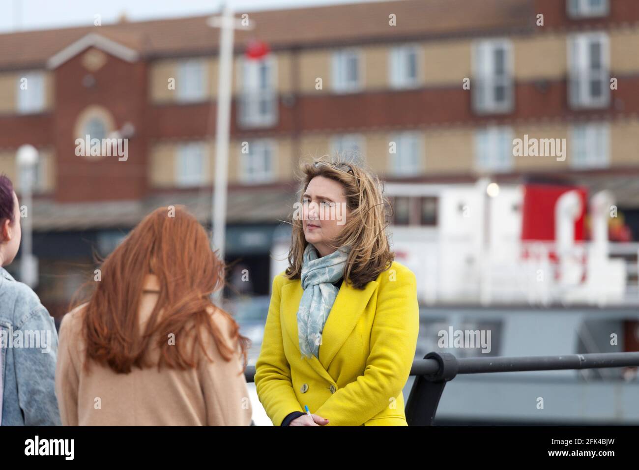 Hartlepool,UK. 28th April 2021. BBC presenter,Victoria Derbyshire, at the Hartlepool Marina today canvassing opinions ahead of the local bi-election next week. David Dixon / Alamy Stock Photo