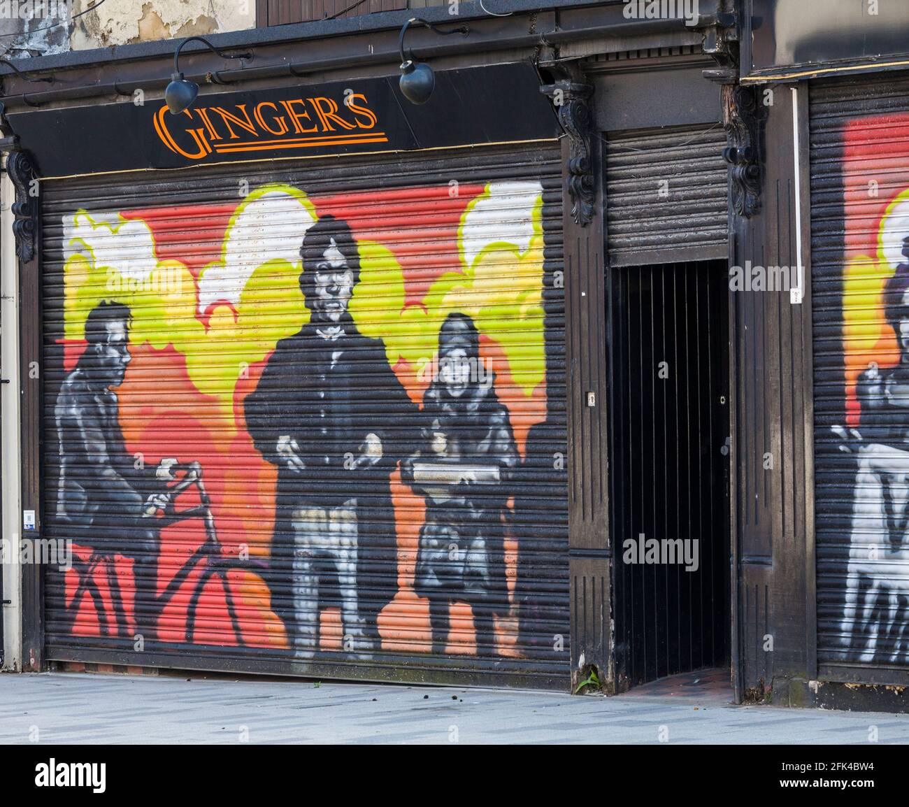 Front of Gingersbar in Church Street,Hartlepool,England,UK with mural in window re 'Votes for Women' Stock Photo