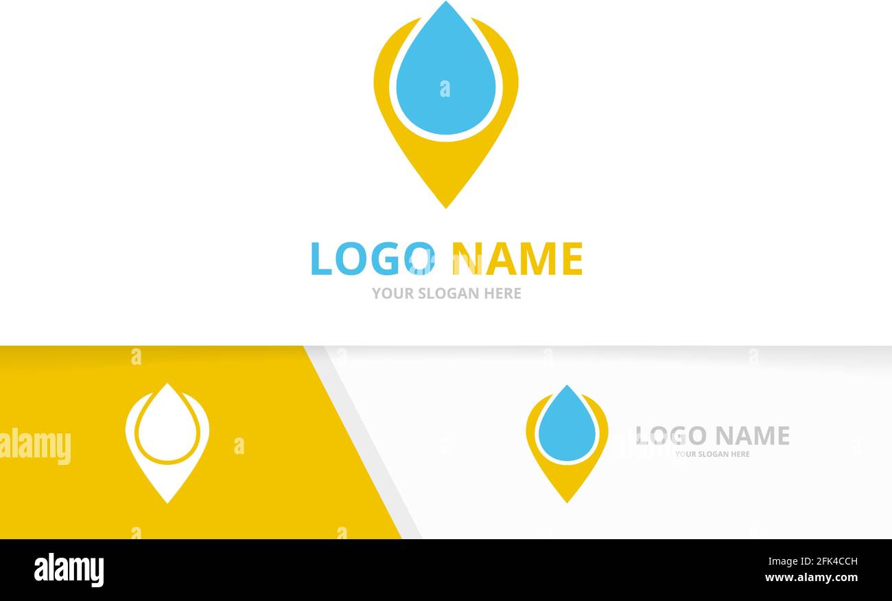 Vector water and map pointer logo combination. Unique gps locator logotype design template. Stock Vector