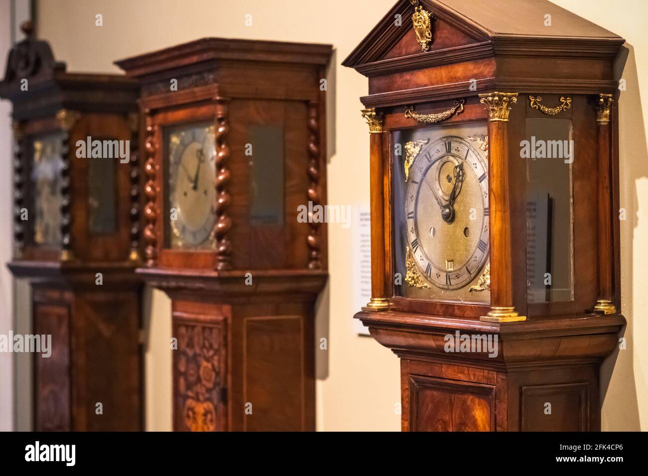English longcase clocks, known as grandfather clock, on display at ...
