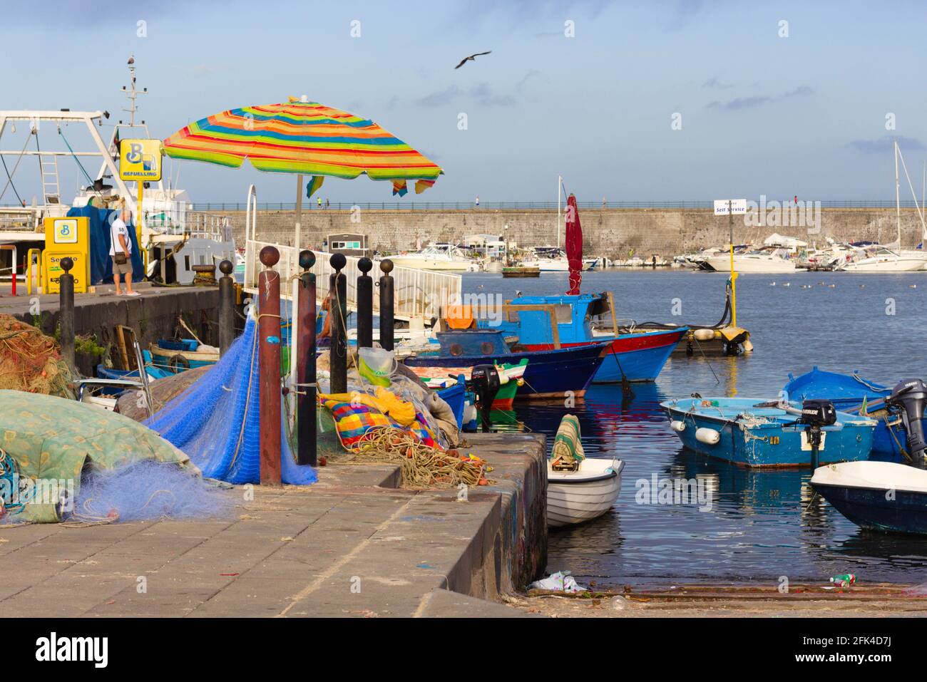 TORRE DEL GRECO, ITALY - Aug 14, 2019: A view of the harbour of Torre del Greco, Naples, where fishermen depart and come back after the daily fishing Stock Photo