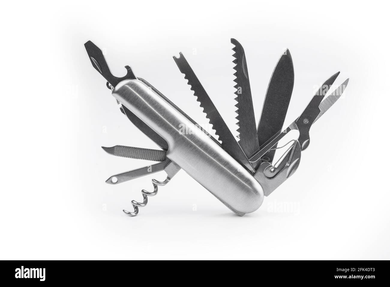 Swiss many task army knife. Multi tool pocket knife. Stock Photo