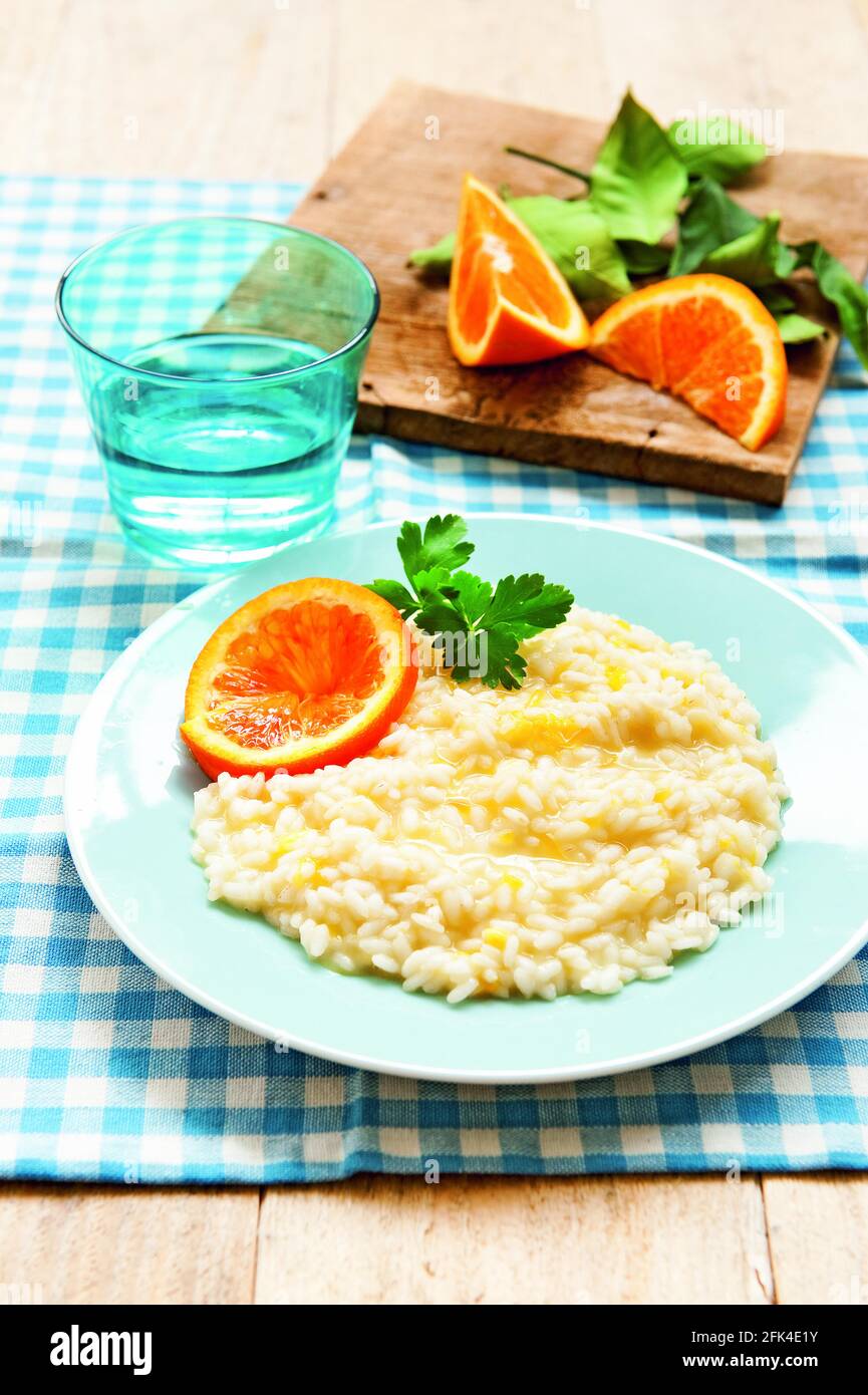 Risotto with citrus fruits and taleggio cheese Stock Photo Alamy