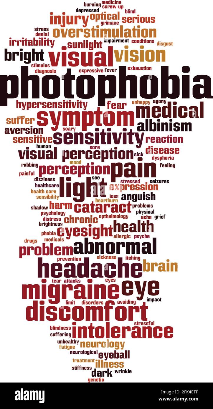 Photophobia word cloud concept. Collage made of words about photophobia. Vector illustration Stock Vector