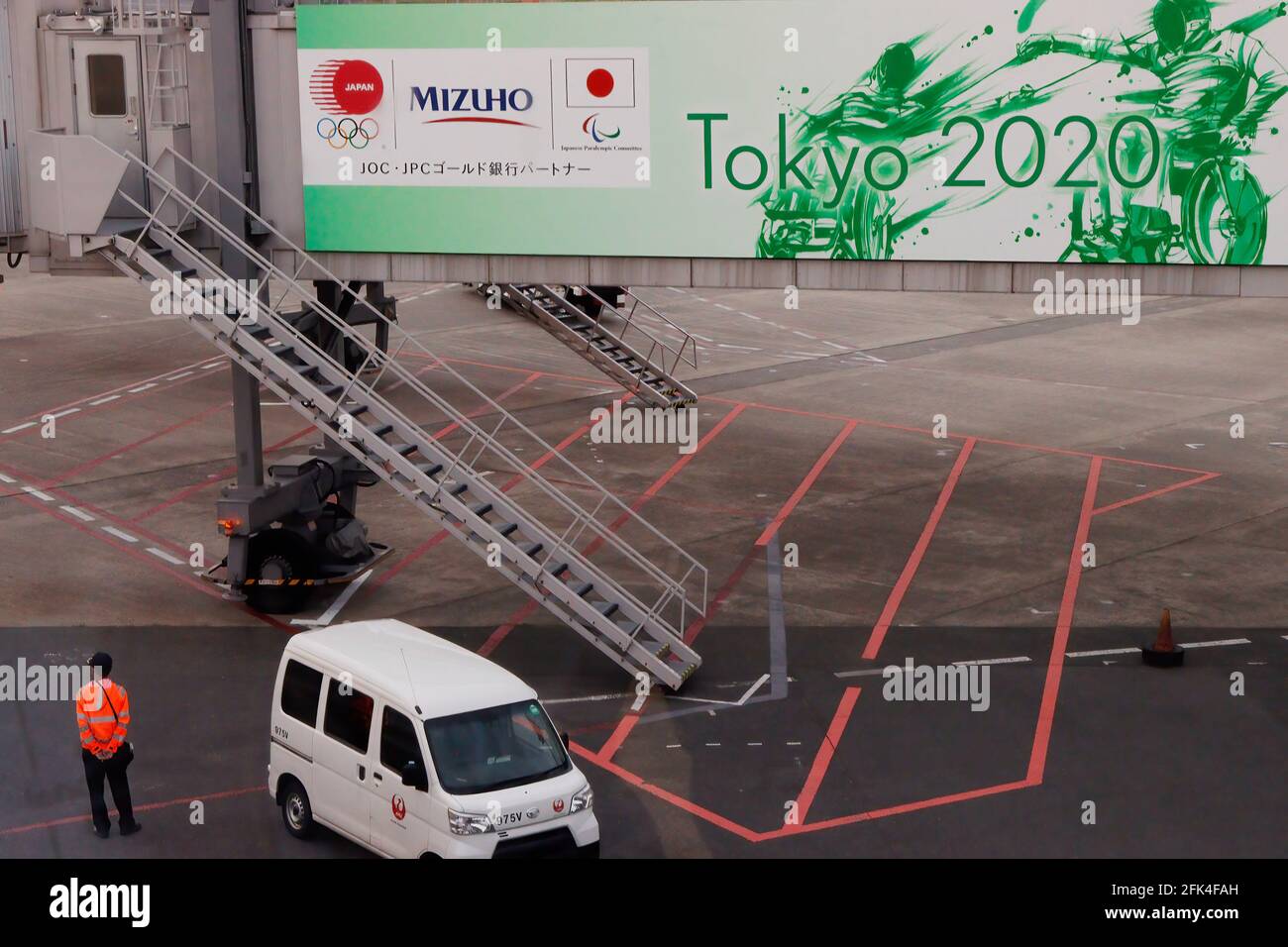 Tokyo, Japan. 25th Apr, 2021. A Tokyo Olympics 2020 billboard seen at Tokyo Haneda International Airport. (Photo by James Matsumoto/SOPA Images/Sipa USA) Credit: Sipa USA/Alamy Live News Stock Photo