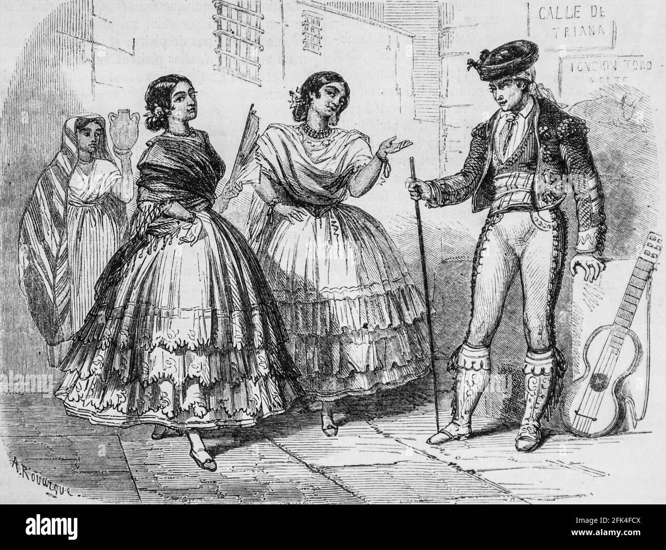 gitanes de triana faubourg de seville ,le magazin pittoresque,editeur edouard charton, 1860 Stock Photo
