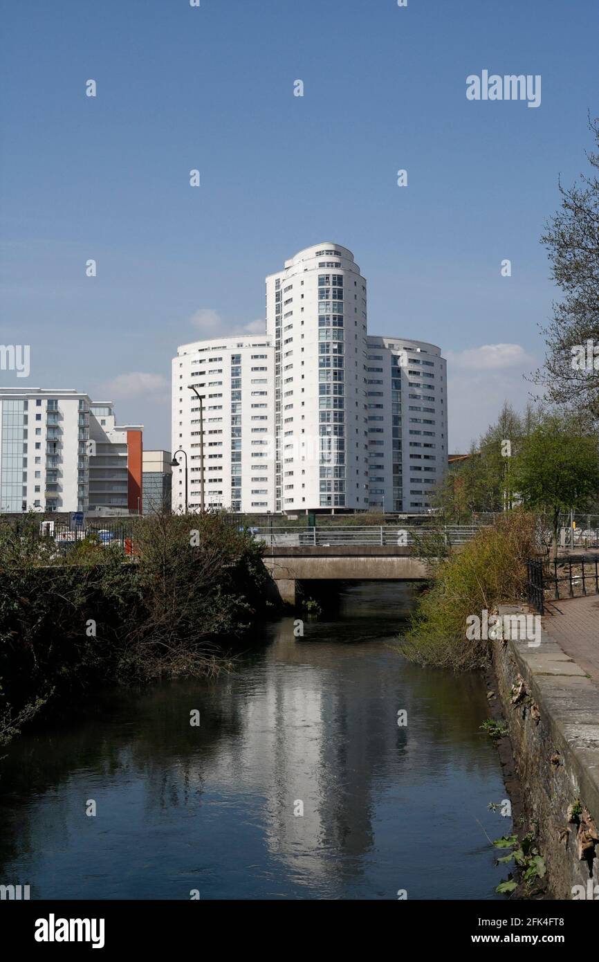 The Altolusso residential tower dominates the Cardiff skyline. Wales UK
