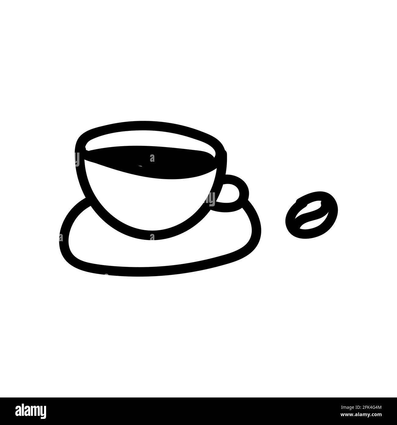 Cup of coffee with bean. Hand drawn doodle vector illustration isolated on whithe background. Simple drawings with black color. Stock Vector