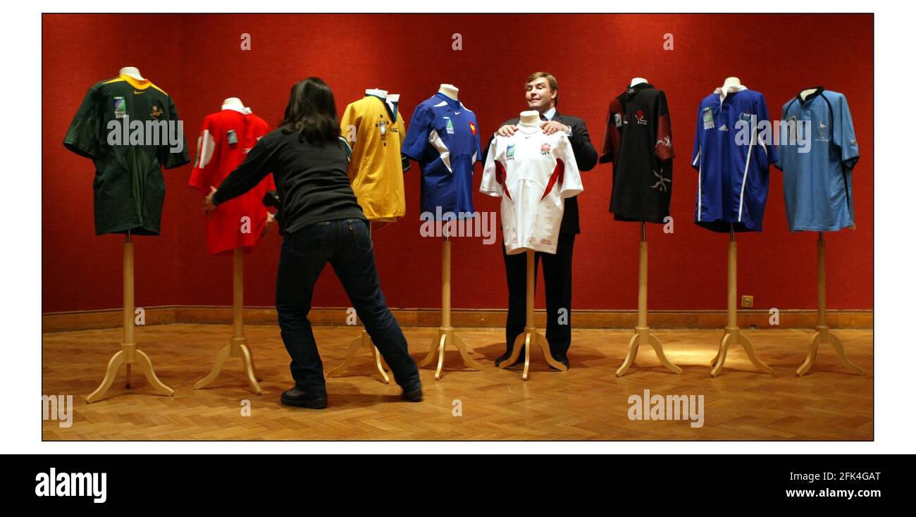 The Jason Leonard 2003 Rugby world cup shirt collection to be auctioned at christies on 24 March at 10.30. Estimate  100,000 to 150,000 for a collection of eight shirts.pic David Sandison 23/2/2004 Stock Photo