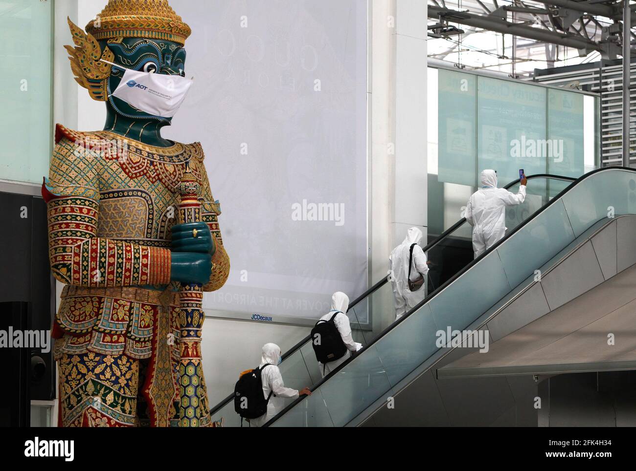 Bangkok, Thailand. 28th Apr, 2021. Passengers wearing personal