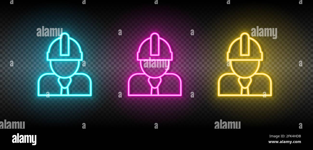 architect, construction worker neon icon set Stock Vector