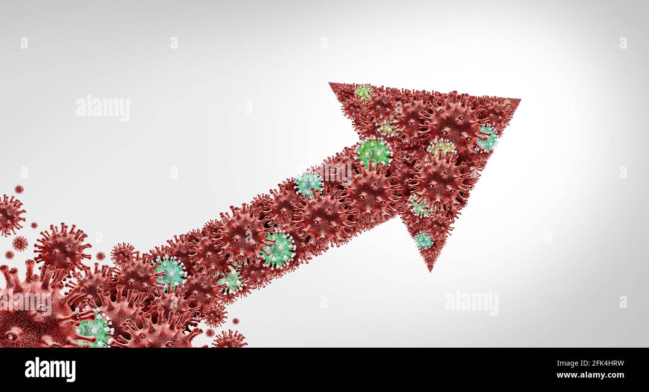 Disease surge and second wave virus risk and covid outbreak or coronavirus pandemic crisis or influenza as rising cases of flu or covid-19 medical. Stock Photo
