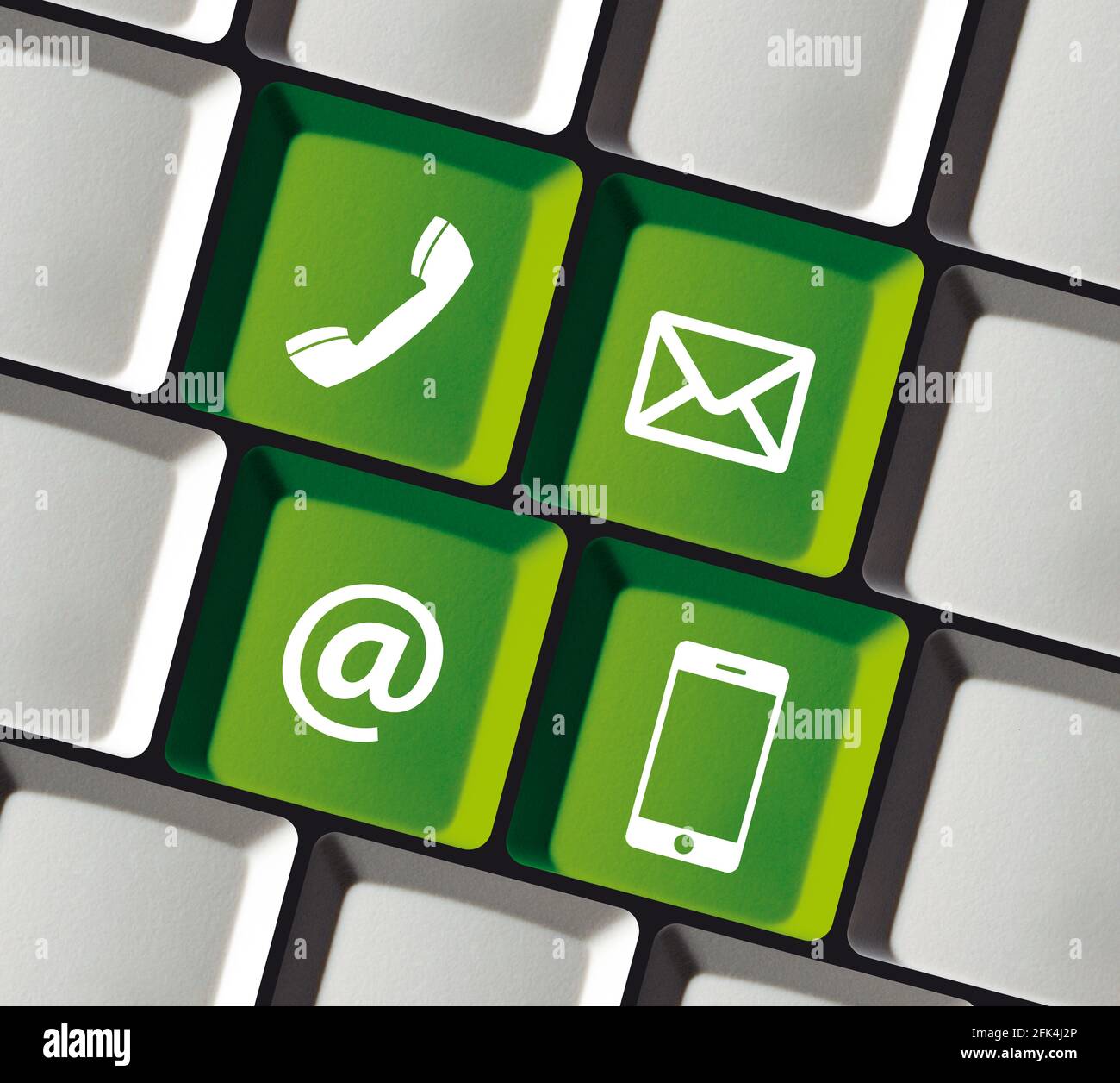 Contact Icons on Computer Keyboard Phone Email Mobile Stock Photo - Alamy