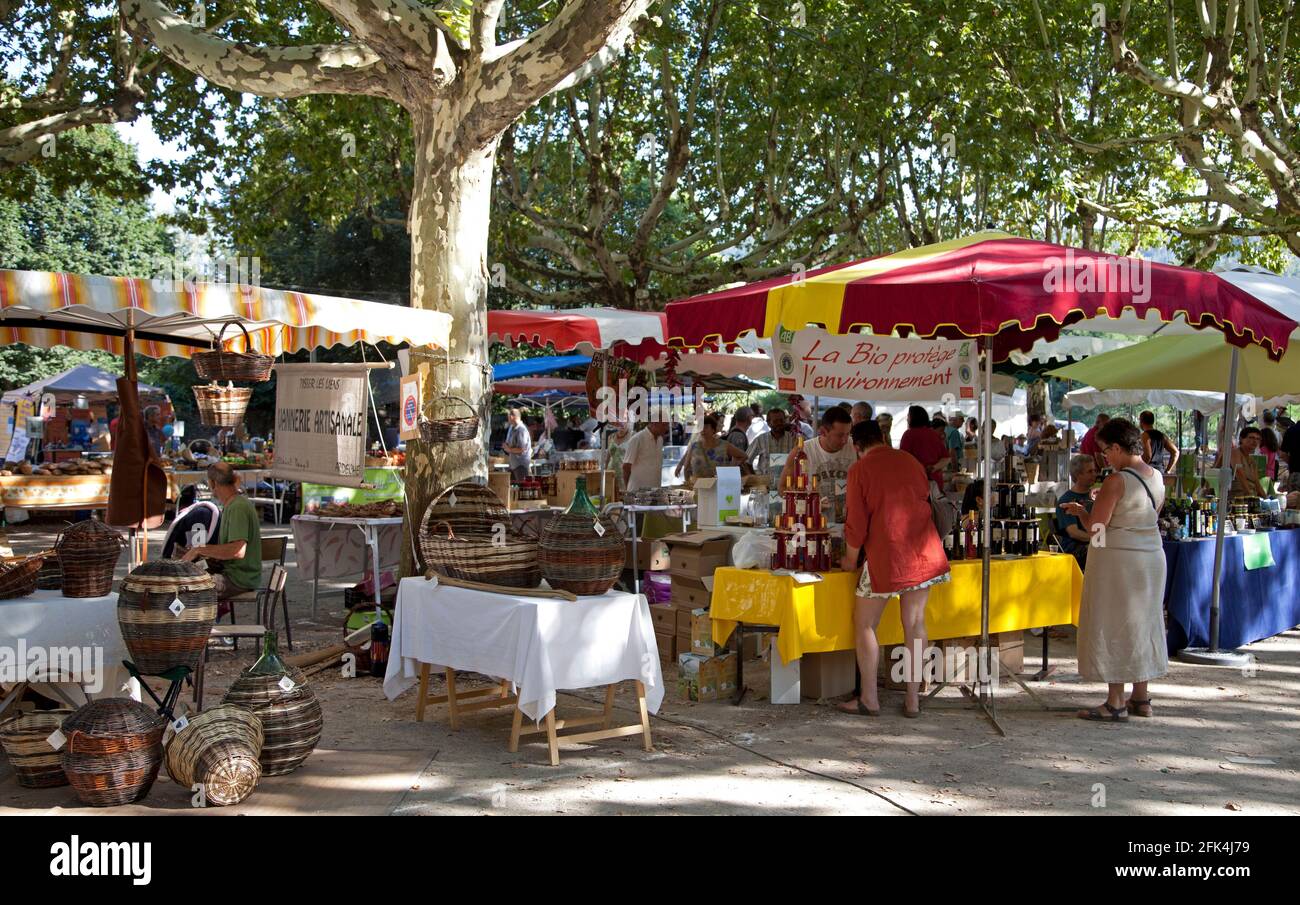 Market at StJeanduGard in the Cévennes, Gard Occitanie Stock Photo