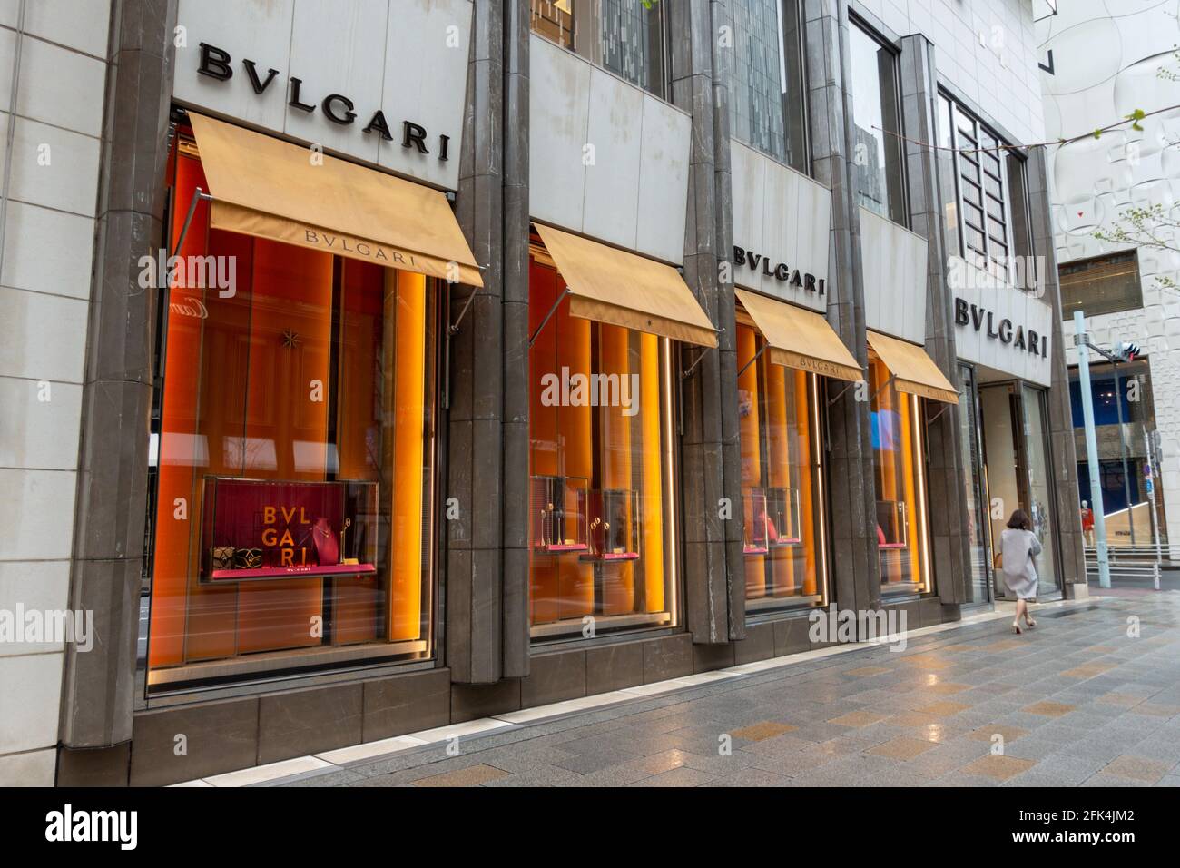 Tokyo, Japan, March 29, 2020: Facade of Bvlgari store closed during COVID-19 pandemic. Italian luxury brand known for its jewellery, watches, fragranc Stock Photo
