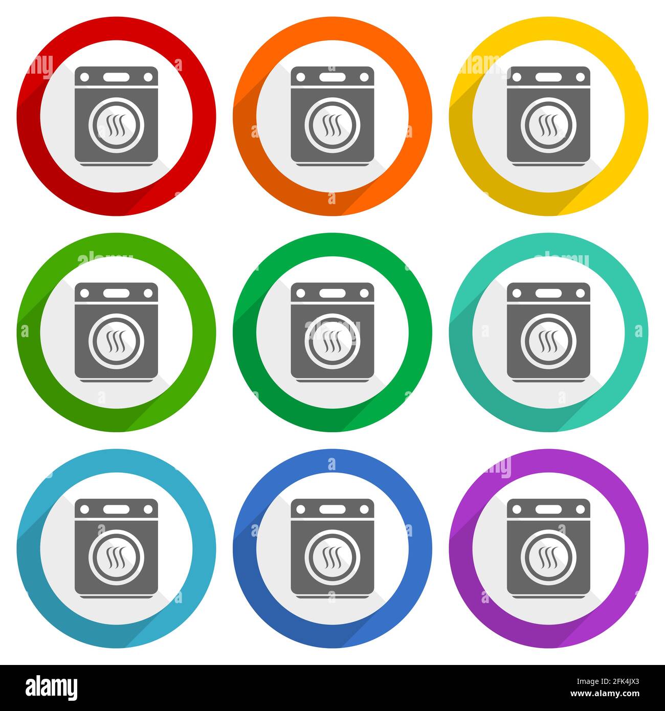 Dryer machine, laundry vector icons, flat design colorful web buttons