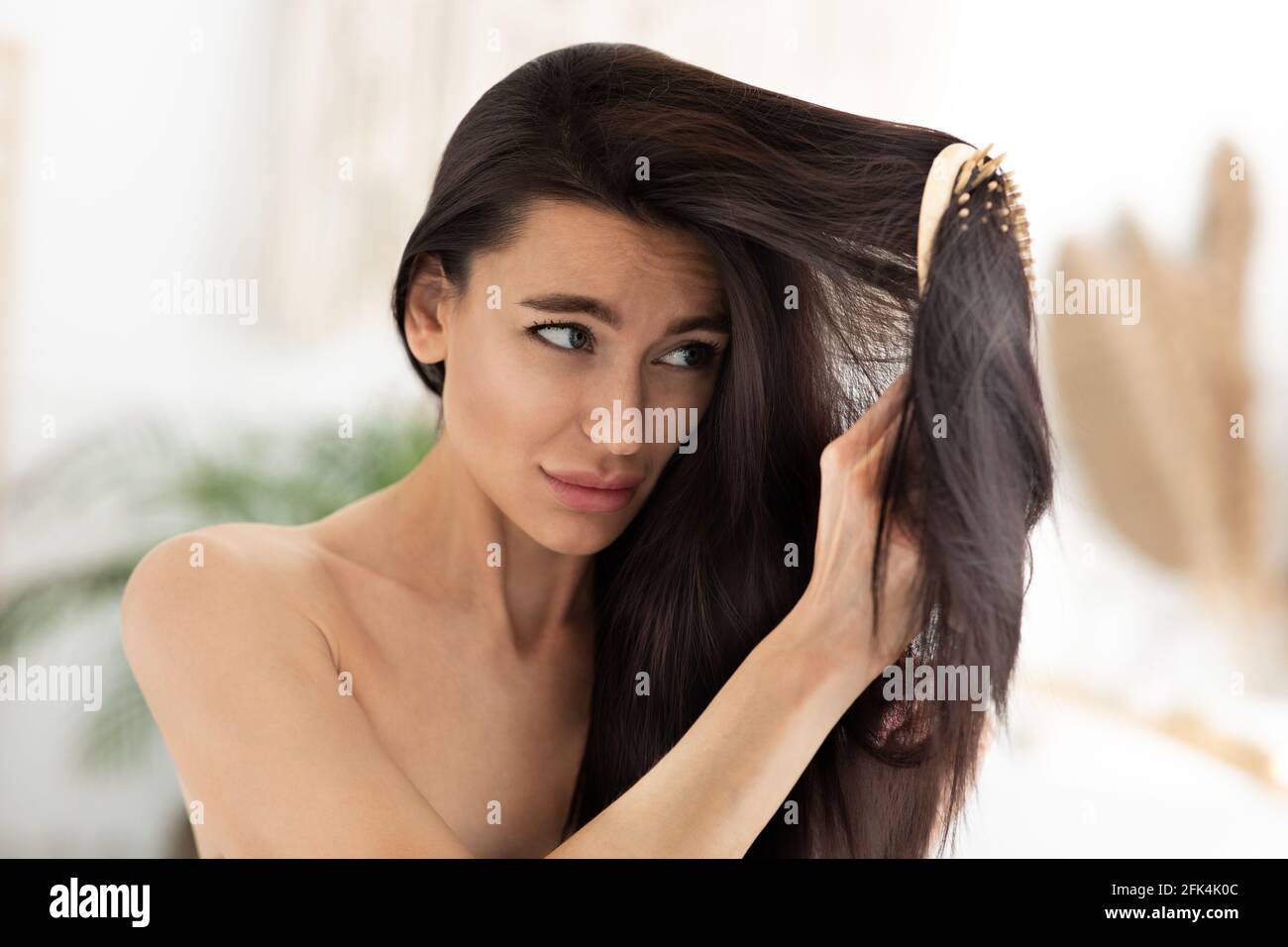 Cosmetics for problems, matted, dry and brittle hair, treatment and home spa therapy Stock Photo